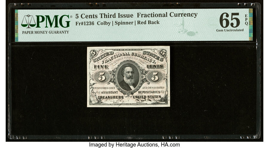image for: Fr. 1236 5¢ Third Issue PMG Gem Uncirculated 65 EPQ....