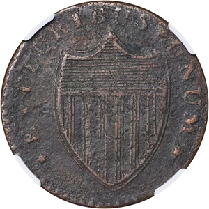 image for: 1786 New Jersey Copper. Maris 15-L, W-4820. Rarity-4. Straight Plow Beam, Leaning Head. EF Details--Corrosion, Cleaned (NGC).