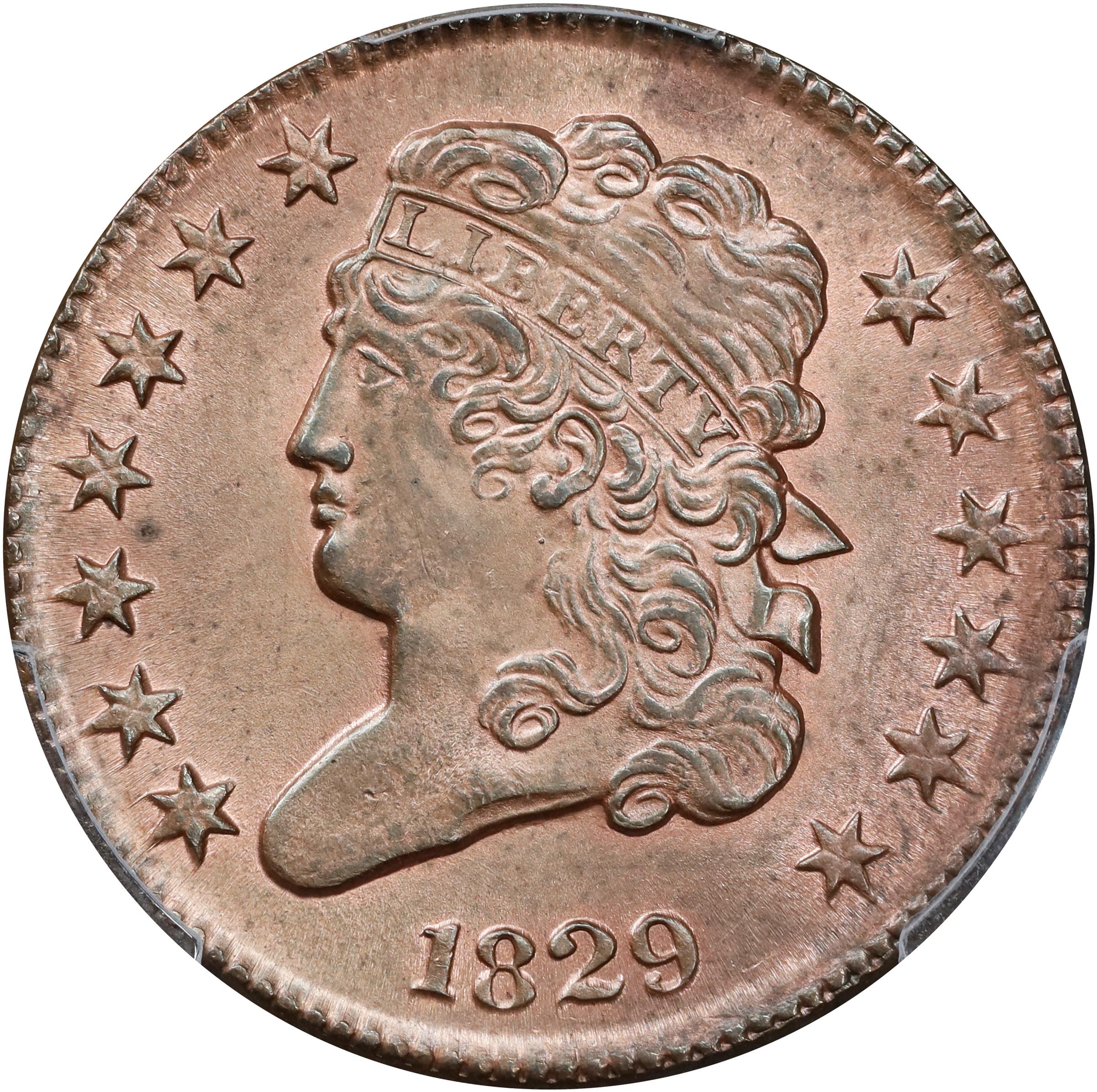 image for: 1829 Classic Head Half Cent. C-1. Rarity-1. Unc Details--Questionable Color (PCGS).