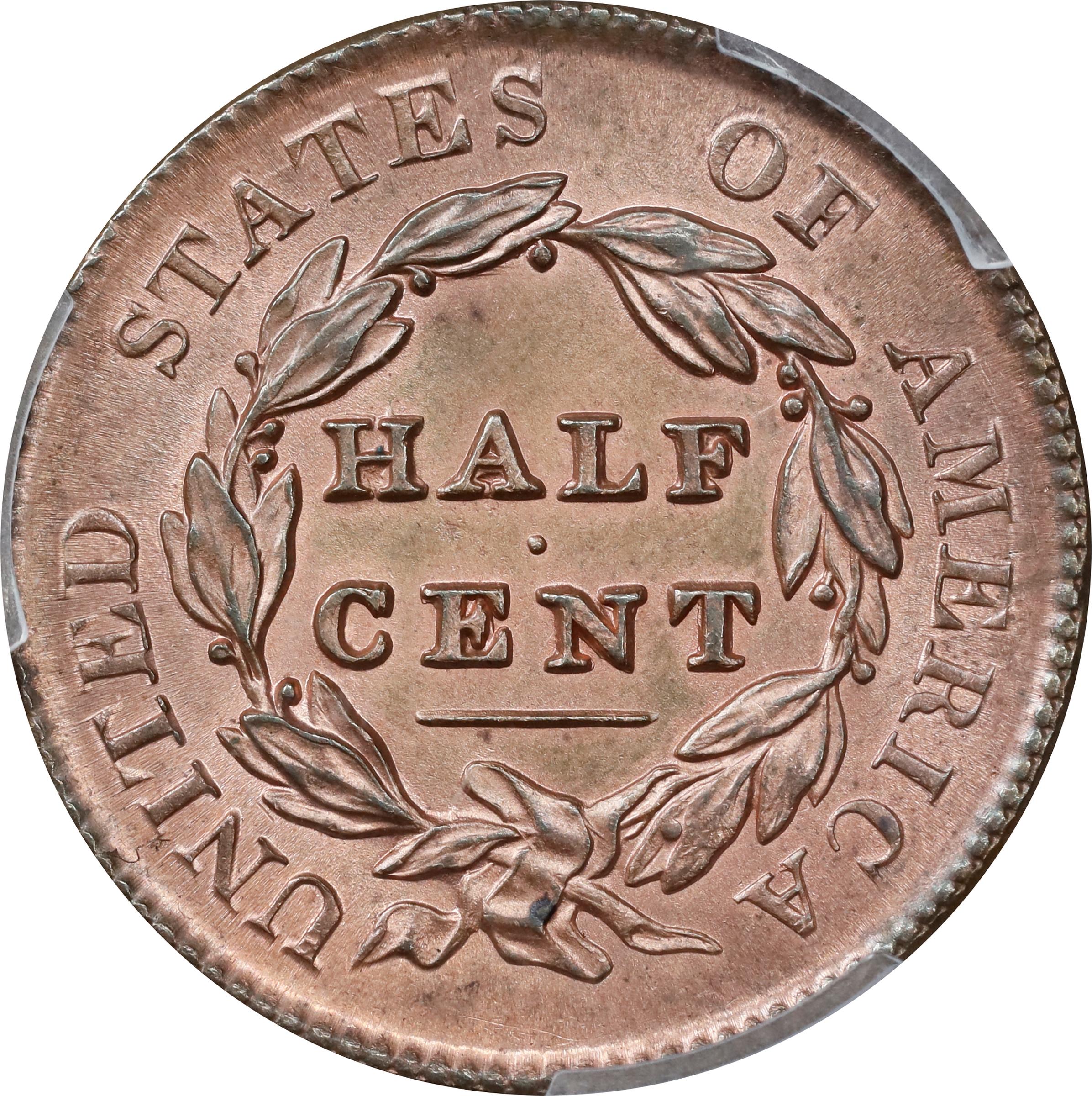 image for: 1829 Classic Head Half Cent. C-1. Rarity-1. Unc Details--Questionable Color (PCGS).