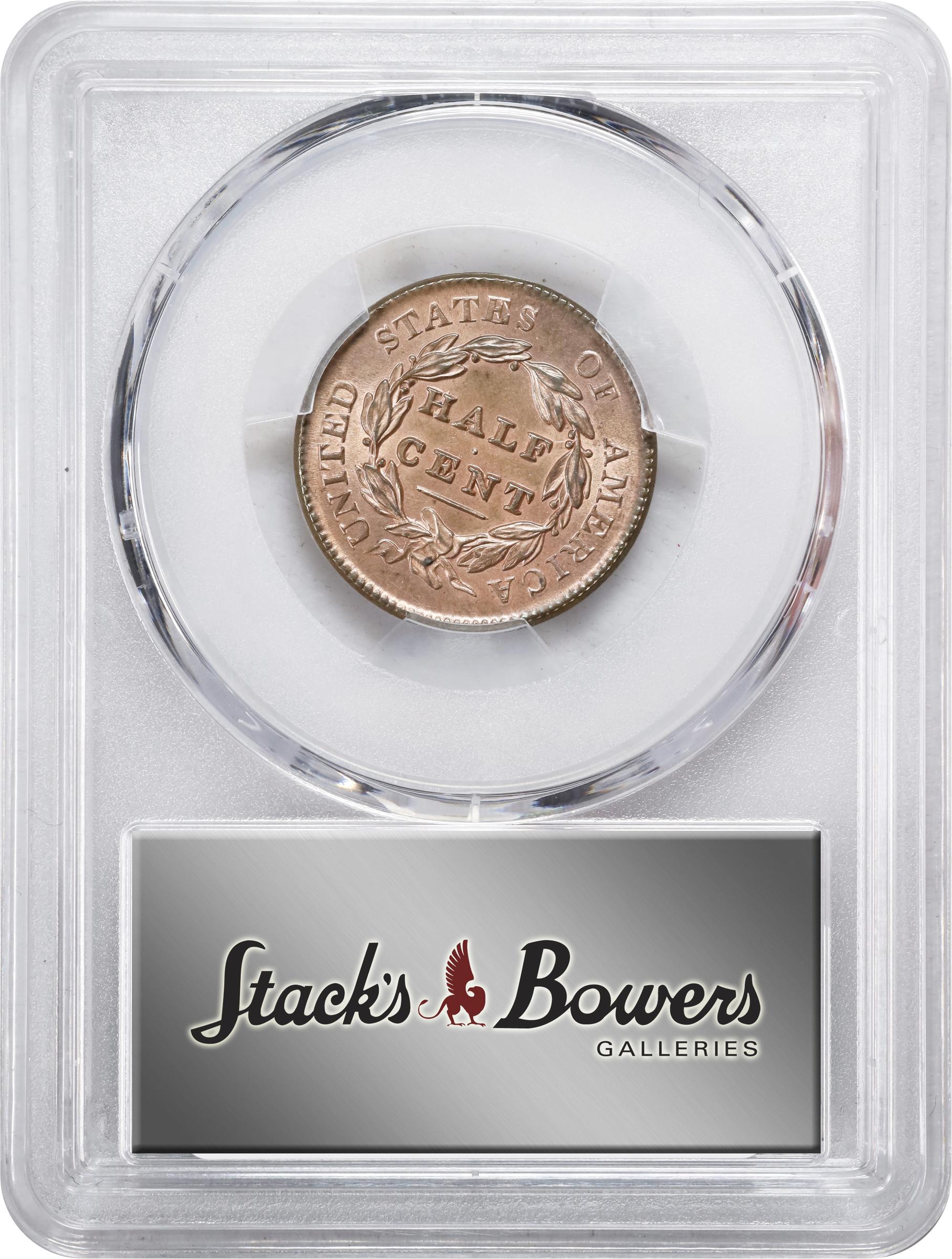 image for: 1829 Classic Head Half Cent. C-1. Rarity-1. Unc Details--Questionable Color (PCGS).