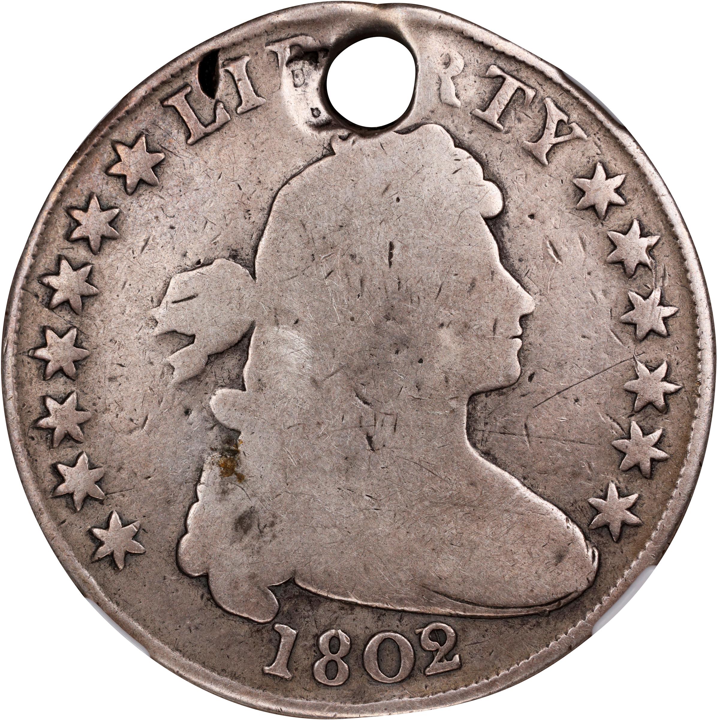 image for: 1802/1 Draped Bust Silver Dollar. BB-233, B-2. Rarity-4. Wide Date. Good Details--Holed (NGC).