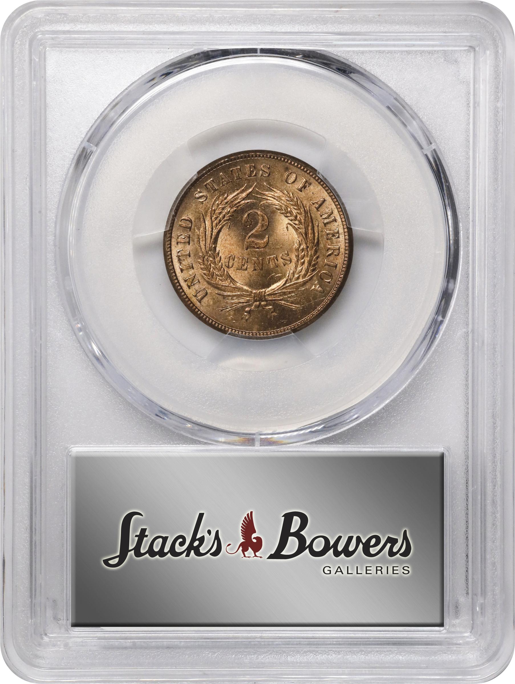 image for: 1865 Two-Cent Piece. Plain 5. MS-66+ RD (PCGS). CAC.
