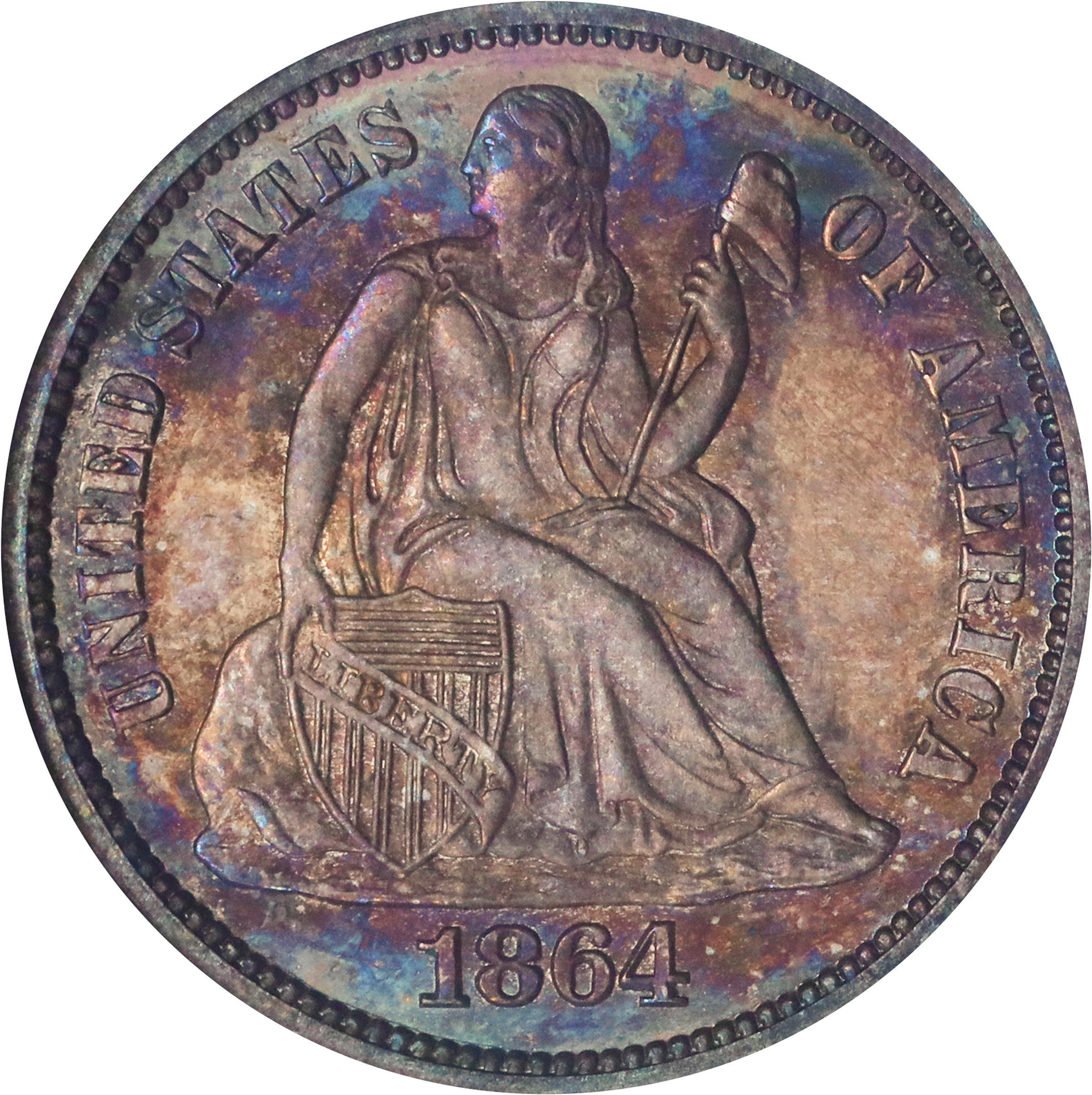 image for: 1864 Liberty Seated Dime. Fortin-101. Rarity-4. Proof-64 (NGC). CAC. CMQ. OH.