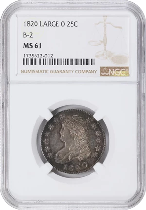 image for: 1820 Capped Bust Quarter. B-2. Rarity-2. Large 0. MS-61 (NGC).