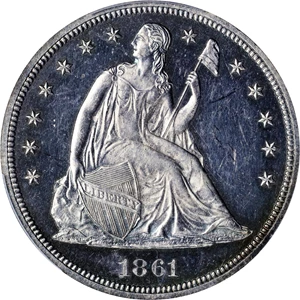 image for: 1861 Liberty Seated Silver Dollar. Proof-62 (PCGS).
