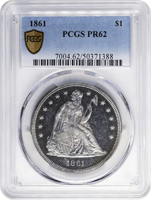 image for: 1861 Liberty Seated Silver Dollar. Proof-62 (PCGS).