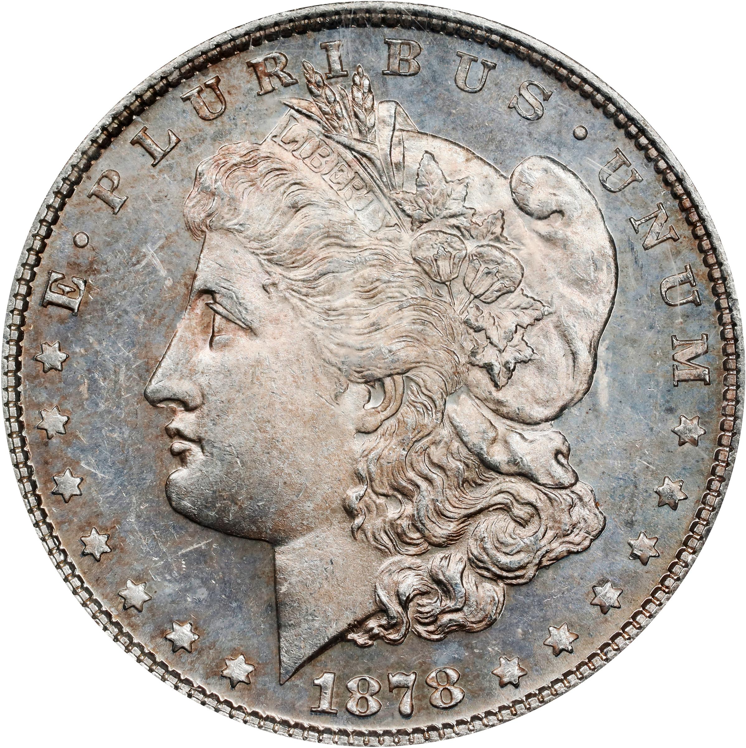 image for: 1878 Morgan Silver Dollar. 7/8 Tailfeathers. Weak. MS-64 DMPL (PCGS). OGH.