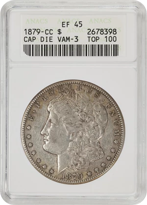 image for: 1879-CC Morgan Silver Dollar. VAM-3. Top 100 Variety. Capped Die. EF-45 (ANACS). OH.