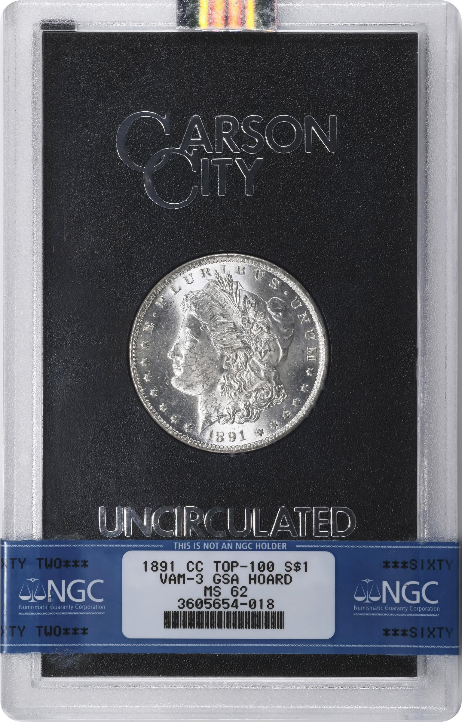 image for: 1891-CC GSA Morgan Silver Dollar. VAM-3. Top 100 Variety. Spitting Eagle. MS-62 (NGC).