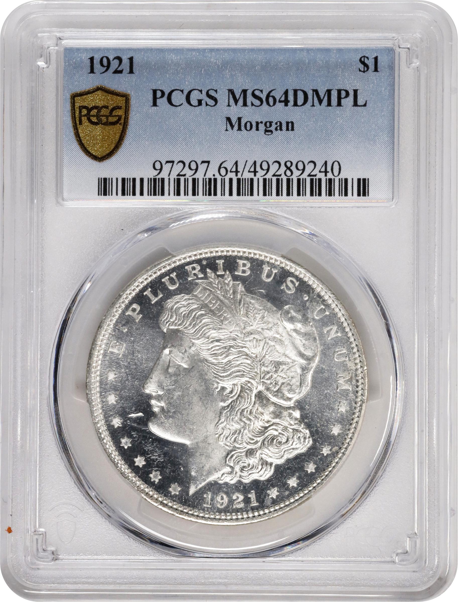 1921 $1  Morgan MS DMPL MS64 DMPL thumbnail 3