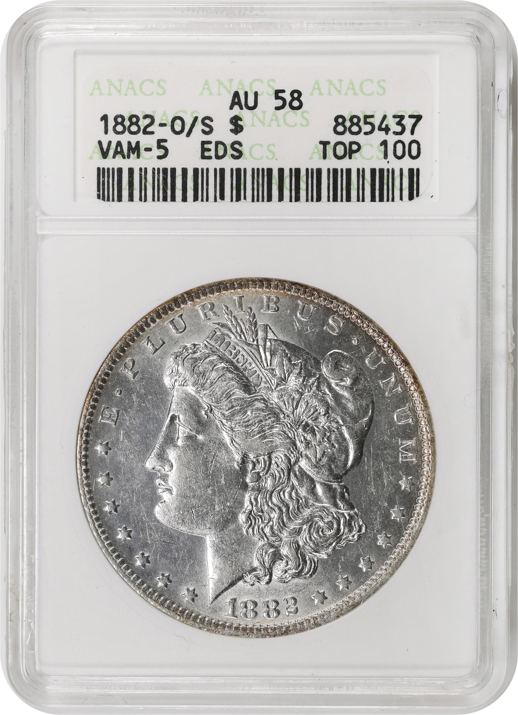 1882 O/S Morgan Dollar O/S Broken EDS VAM 5 Mint State (MS) Pricing Guide |  The Greysheet