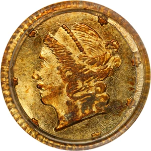 image for: 1865 Round 25 Cents. BG-803. Rarity-5+. Liberty Head. MS-61 (PCGS). OGH Generation 3.0.