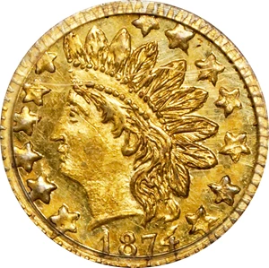 image for: 1874 Round 25 Cents. BG-875. Rarity-4+. Indian Head. MS-63 (PCGS). OGH Generation 3.0.