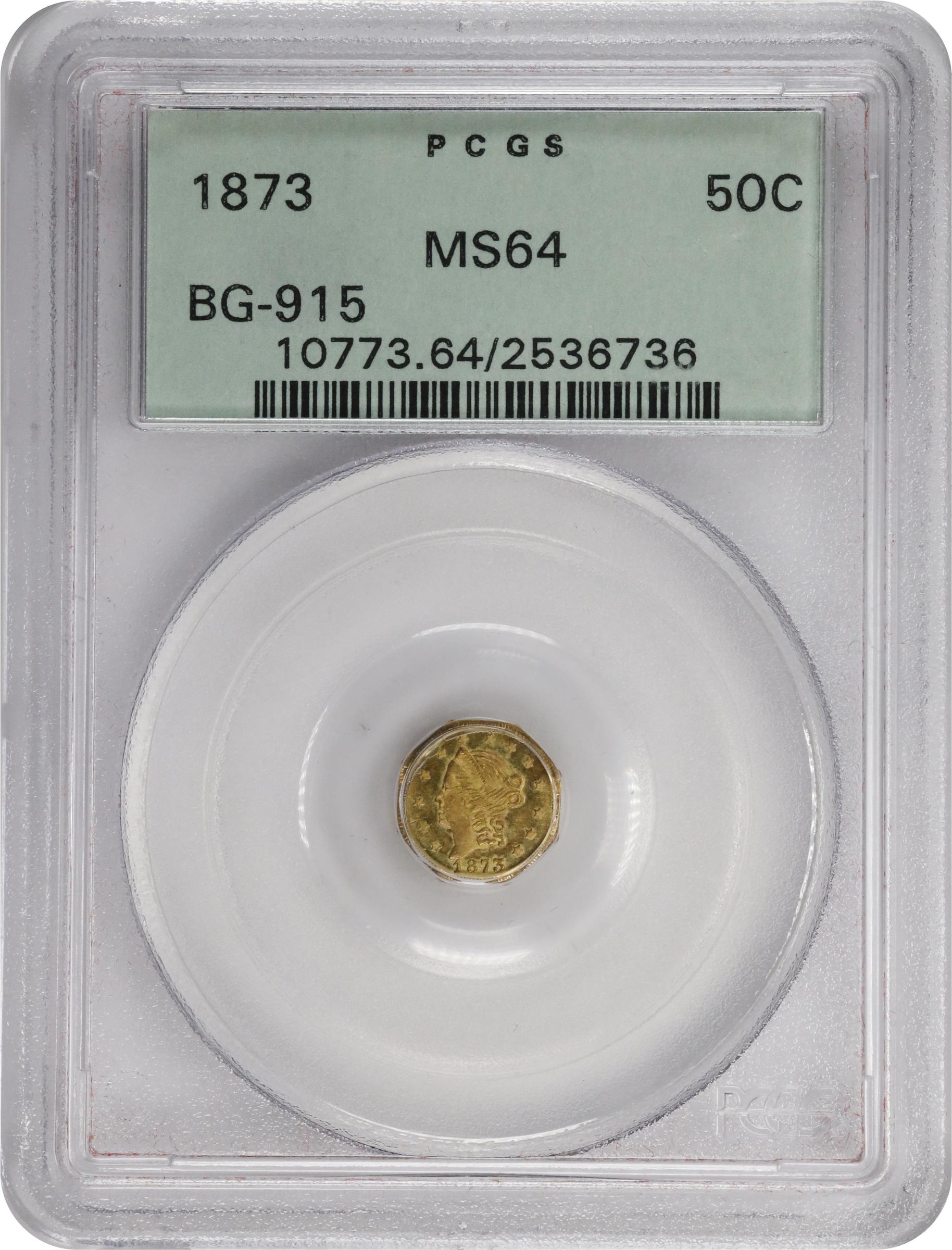 image for: 1873 Octagonal 50 Cents. BG-915. Rarity-4-. Liberty Head. MS-64 (PCGS). OGH Generation 3.1.