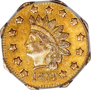 image for: 1873 Octagonal $1. BG-1123. Rarity-4+. Indian Head. AU-50 (PCGS). OGH Generation 3.0.