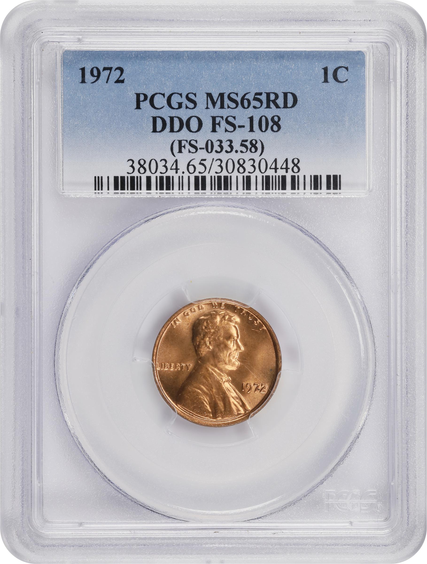 image for: 1972 Lincoln Cent. FS-108. Doubled Die Obverse. MS-65 RD (PCGS).