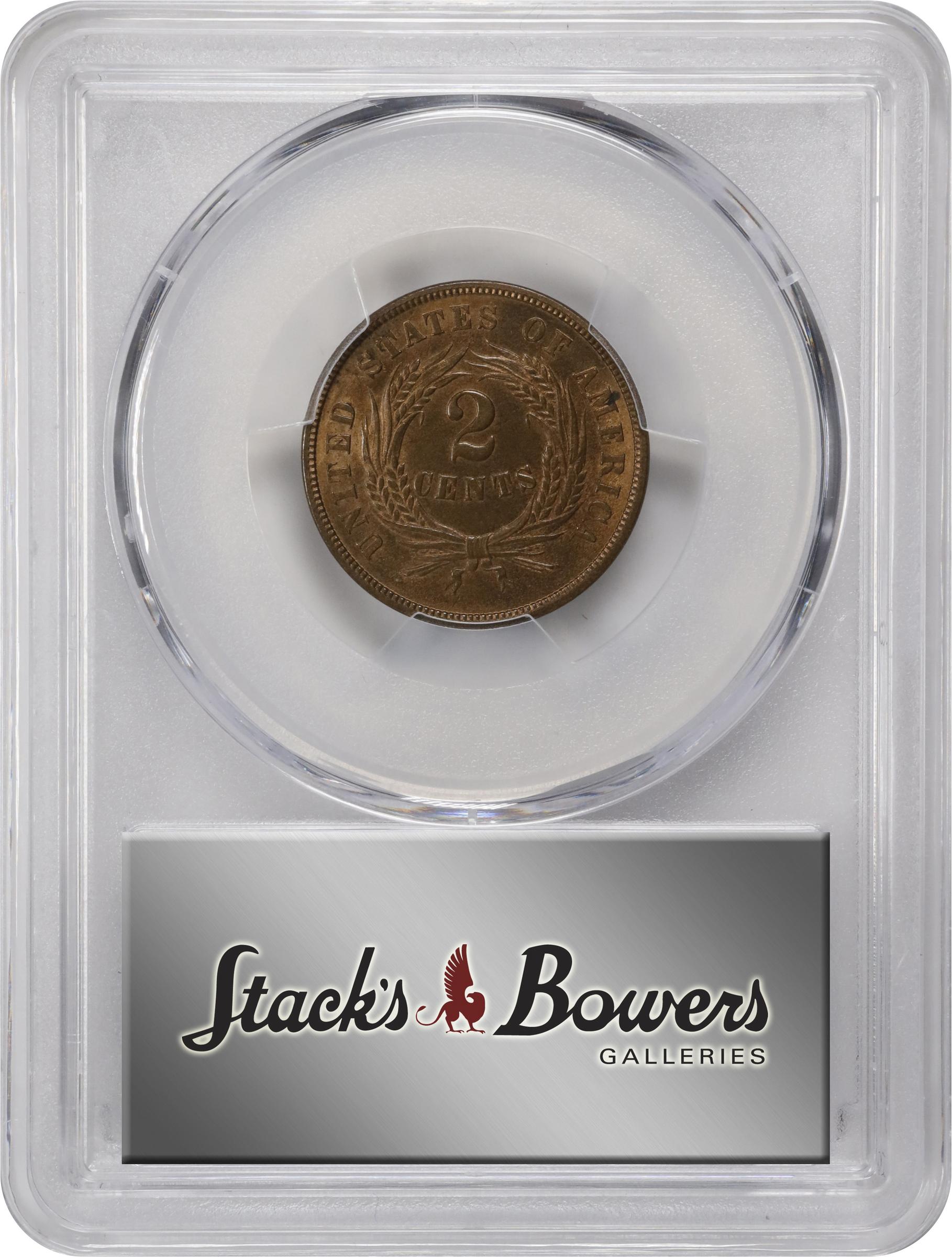 image for: 1865 Two-Cent Piece. Fancy 5. MS-64 RB (PCGS).