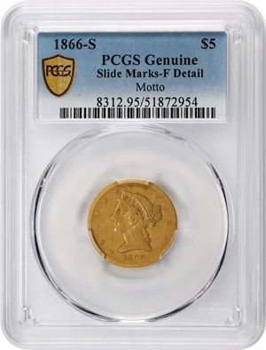 image for: 1866-S Liberty Head Half Eagle. Motto. Fine Details--Slide Marks (PCGS).