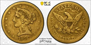 image for: 1866-S Liberty Head Half Eagle. Motto. Fine Details--Slide Marks (PCGS).