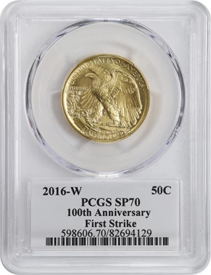 image for: 2016-W 100th Anniversary Walking Liberty Half Dollar. Gold. First Strike. Specimen-70 (PCGS).
