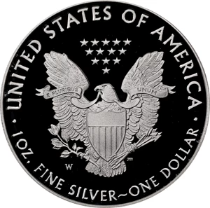 image for: 2021-W Silver Eagle. Type I, Heraldic Eagle. First Day of Issue. Proof-70 Deep Cameo (PCGS).