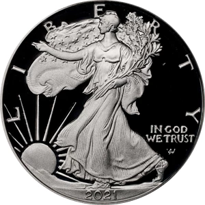 image for: 2021-S Silver Eagle. Type II, Eagle Landing. First Strike. Proof-70 Deep Cameo (PCGS).
