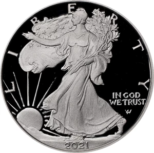 image for: 2021-W Silver Eagle. Type II, Eagle Landing. First Strike. Proof-70 Deep Cameo (PCGS).