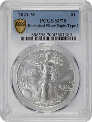 image for: 2021-W Silver Eagle. Type II, Eagle Landing. Burnished. Specimen-70 (PCGS).