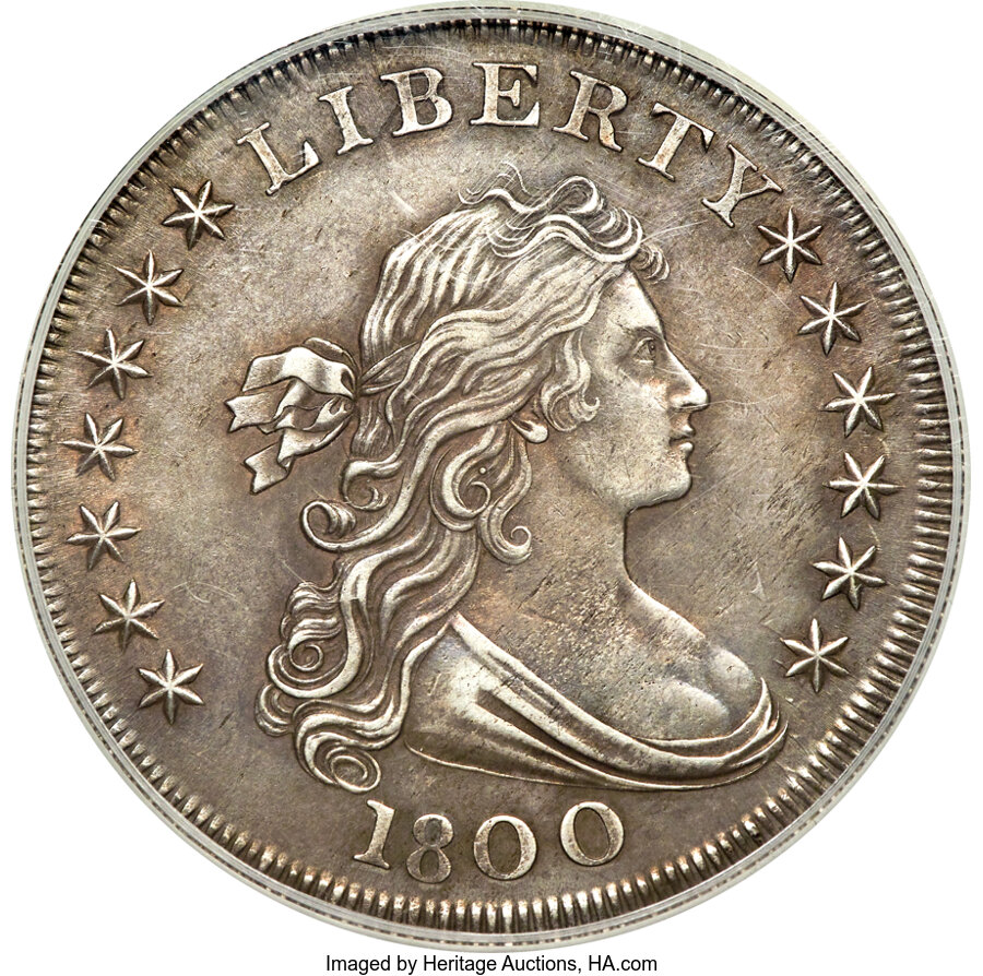 image for: 1800 $1 Wide Date, Low 8, B-10, BB-190, R.3, AU53 PCGS....