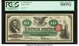 image for: Fr. 95b $10 1863 Legal Tender PCGS Choice About New 58PPQ....