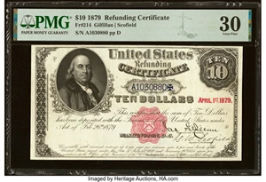 image for: Fr. 214 $10 1879 Refunding Certificate PMG Very Fine 30....