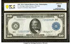 image for: Fr. 1034 $50 1914 Federal Reserve Note PCGS Banknote About Unc 50....