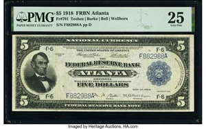 image for: Fr. 791 $5 1918 Federal Reserve Bank Note PMG Very Fine 25....