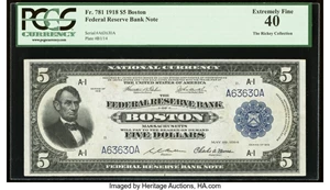 image for: Fr. 781 $5 1918 Federal Reserve Bank Note PCGS Extremely Fine 40....