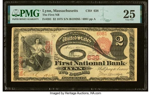 image for: Lynn, MA - $2 1875 Fr. 391 The First National Bank Ch. # 638 PMG Very Fine 25....