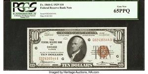 image for: Fr. 1860-G $10 1929 Federal Reserve Bank Note. PCGS Gem New 65PPQ....