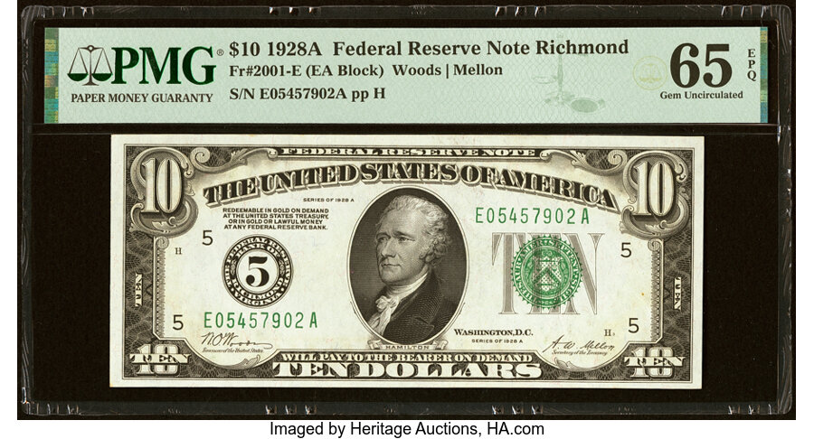 image for: Fr. 2001-E $10 1928A Federal Reserve Note. PMG Gem Uncirculated 65 EPQ....