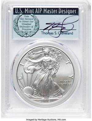 image for: 2019 $1 Silver Eagle MS70 PCGS. Hand-signed, Thomas S. Cleveland....