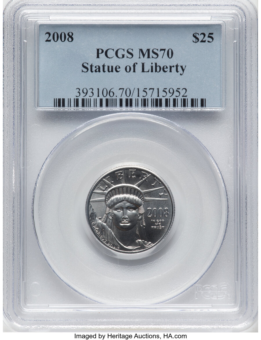 image for: 2008 $25 Quarter-Ounce Platinum Eagle, Statue of Liberty MS70 PCGS....