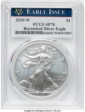image for: 2020-W $1 Silver Eagle, Early Issue, Burnished, SP70 PCGS....