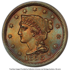 image for: 1856 1C Upright 5, N-9, High R.3, MS66 Brown PCGS. PCGS Population: (6/0 and 0/0+). Mintage 2,690,463.Ex: Early Copper...