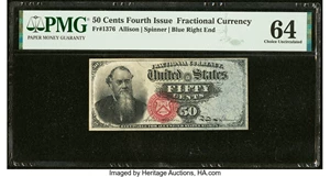 image for: Fr. 1376 50¢ Fourth Issue Stanton PMG Choice Uncirculated 64....