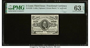 image for: Fr. 1239 5¢ Third Issue PMG Choice Uncirculated 63 EPQ....