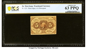 image for: Fr. 1231 5¢ First Issue PCGS Banknote Choice Unc 63 PPQ....