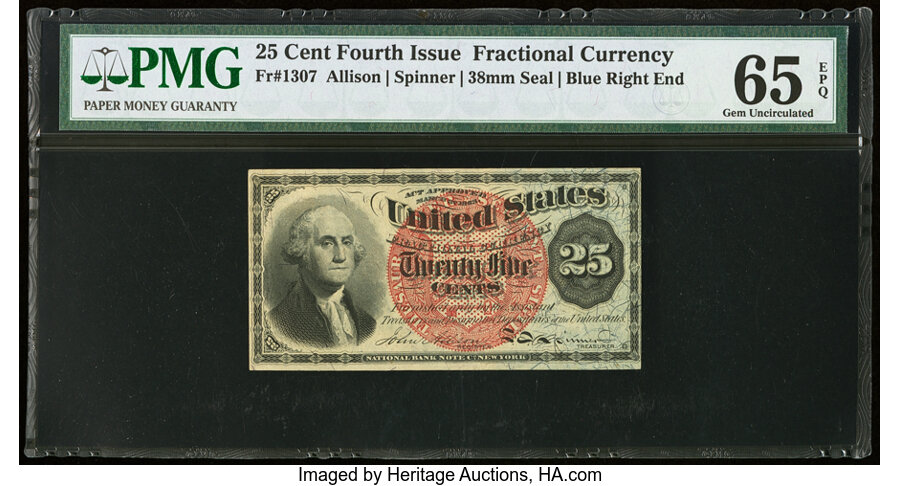 image for: Fr. 1307 25¢ Fourth Issue PMG Gem Uncirculated 65 EPQ....