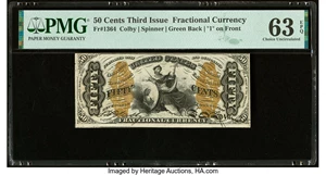image for: Fr. 1364 50¢ Third Issue Justice PMG Choice Uncirculated 63 EPQ....