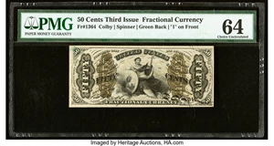 image for: Fr. 1364 50¢ Third Issue Justice PMG Choice Uncirculated 64....
