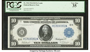 image for: Fr. 934 $10 1914 Federal Reserve Note PCGS Very Fine 35....