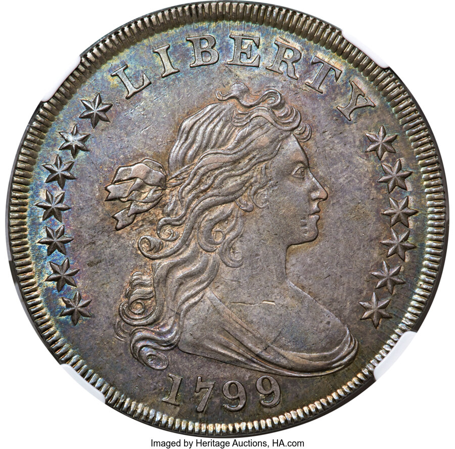 image for: 1799/8 $1 15 Stars Reverse, B-3, BB-141, R.3, MS61 NGC....